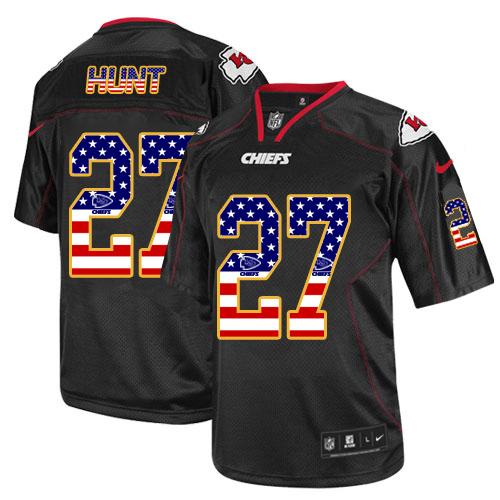 Nike Chiefs #27 Kareem Hunt Black Men's Stitched NFL Elite USA Flag Fashion Jersey - Click Image to Close